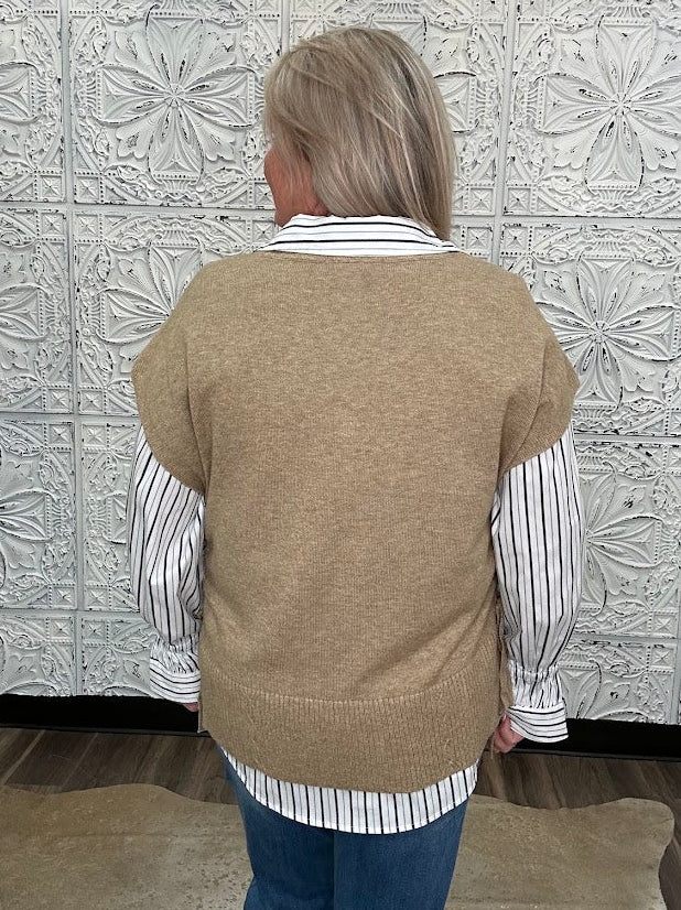 Liverpool Taupe Side Tie V Neck Sweater Vest