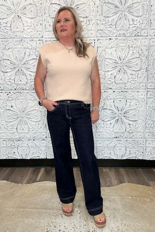 Low-Rise Dark Wash Straight Leg Jeans by MICA