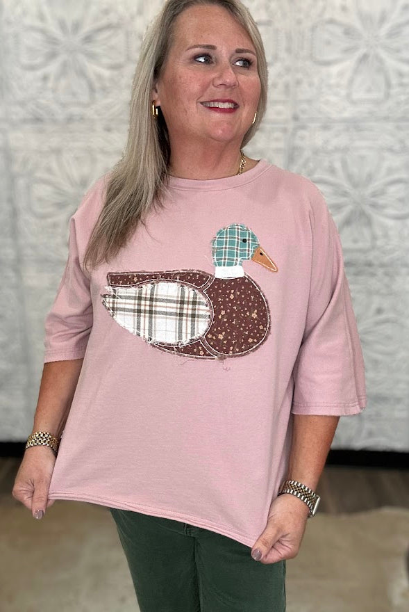 Mallard Duck Patchwork Dolman Sleeve Knit Top