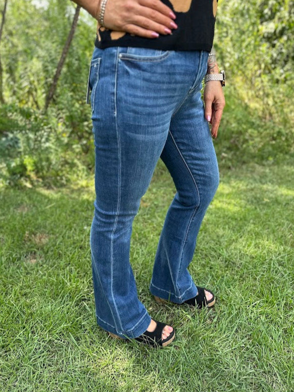 Mica flare jeans, Mica denim, high rise flare jeans, women’s flare jeans, tummy tuck jeans, Mica jeans Northport AL, flattering flare jeans, bootcut flare jeans, slim flare jeans, tummy control denim, raw hem flare jeans, western style jeans, boutique jeans, women’s boutique denim, Gypsy River jeans