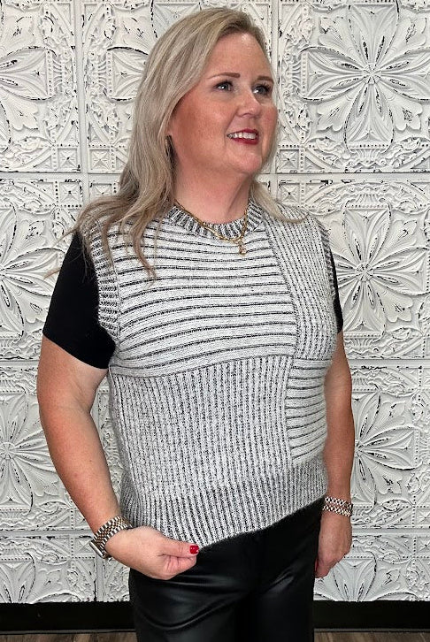 Mixed Stripe Patchwork Sleeveless Knit Top