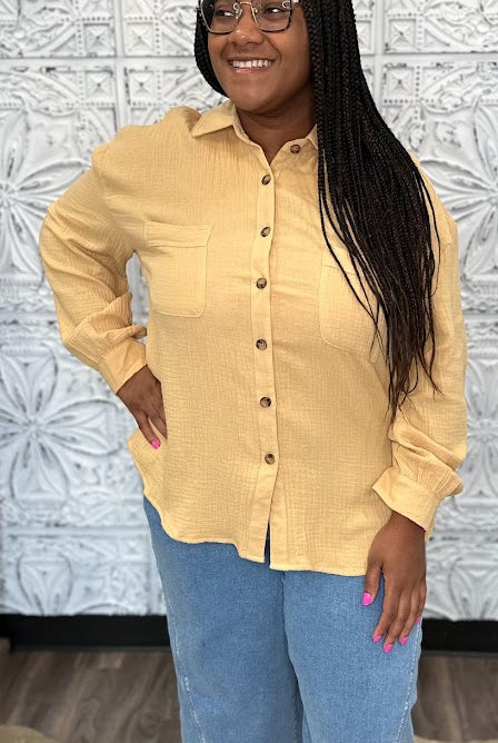 Mustard Cotton Button Front Shirt