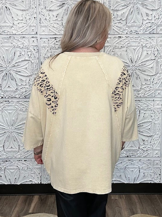 Natural Leopard Star Patch Terry Top