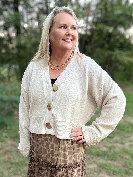 Oatmeal Gold Button Cardigan
