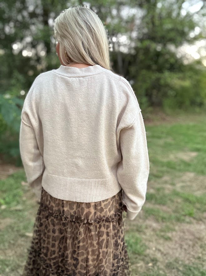 Oatmeal Gold Button Cardigan