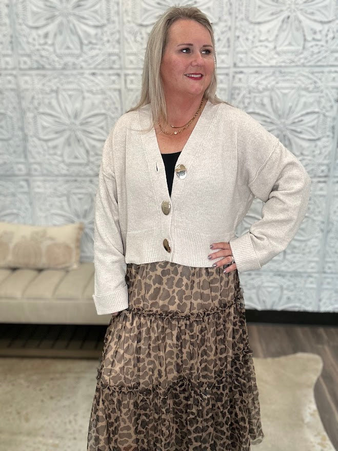 Oatmeal Gold Button Cardigan