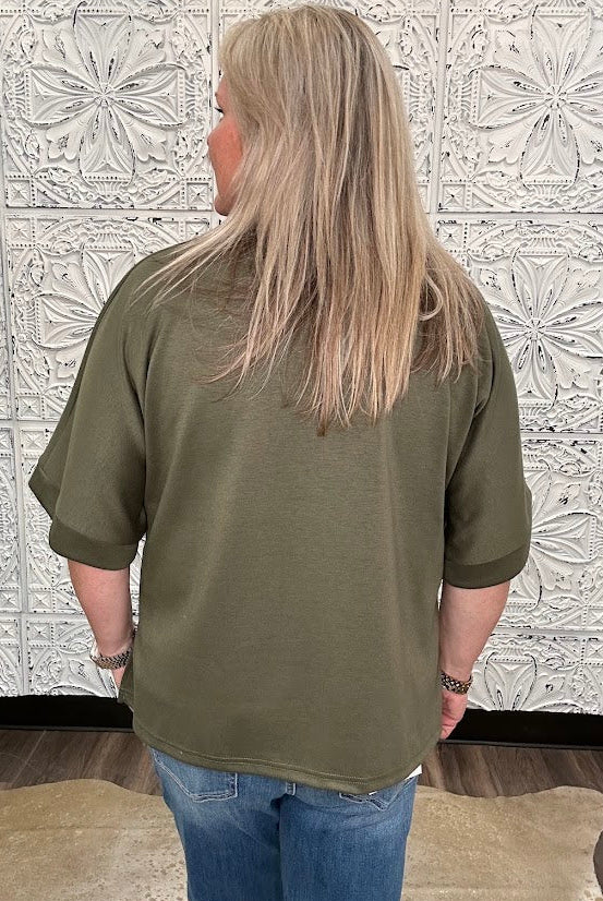 Olive Collared V-Neck Knit Top