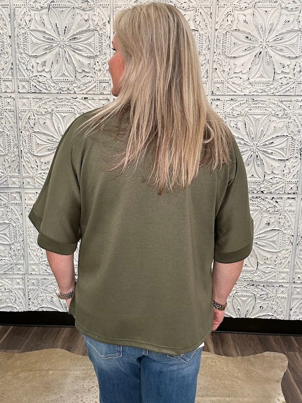 Olive Collared V-Neck Knit Top