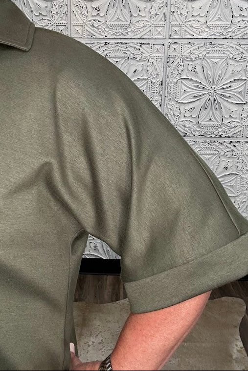 Olive Collared V-Neck Knit Top