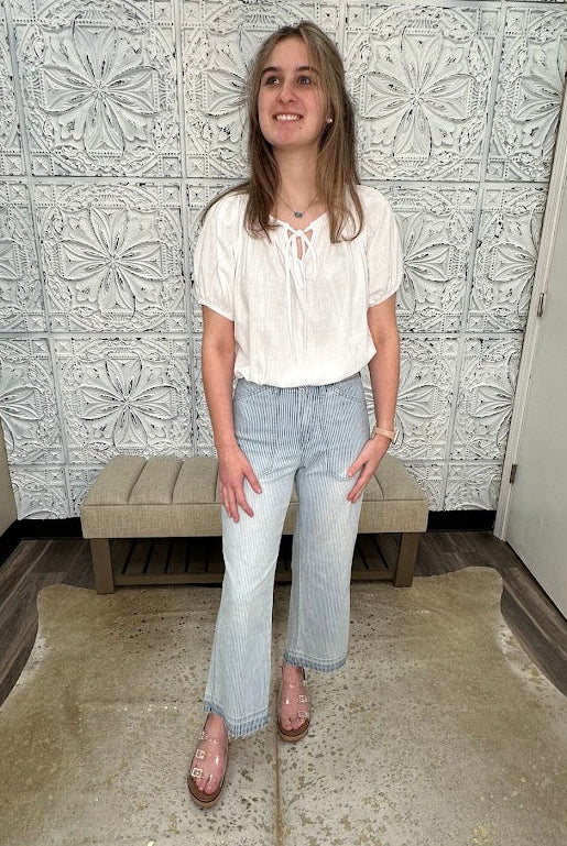 Pinstripe Wide Crop Jeans MICA