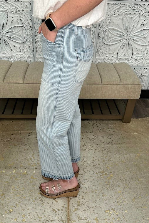 Pinstripe Wide Crop Jeans MICA