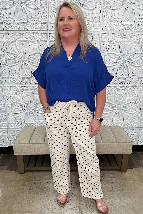 Polka Dot Drawstring Barrel Pants