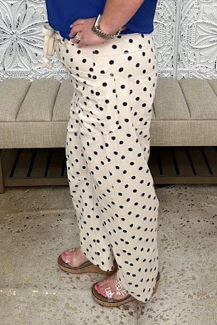 Polka Dot Drawstring Barrel Pants