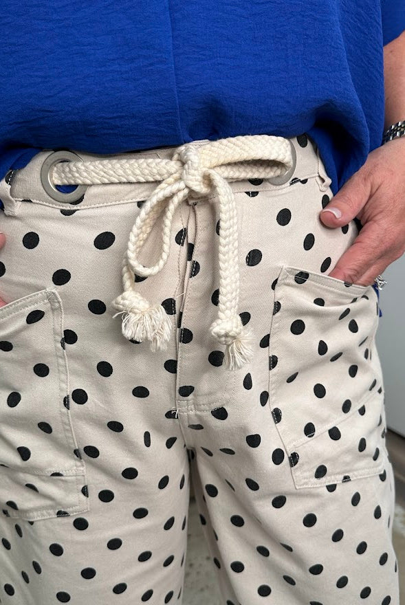 Polka Dot Drawstring Barrel Pants