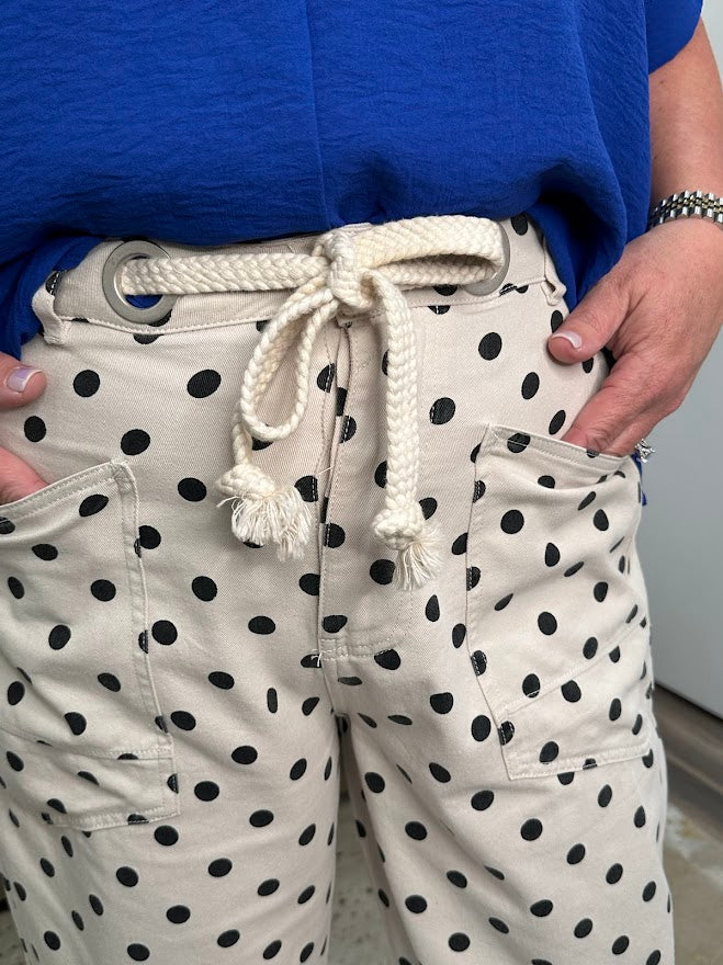 Polka Dot Drawstring Barrel Pants