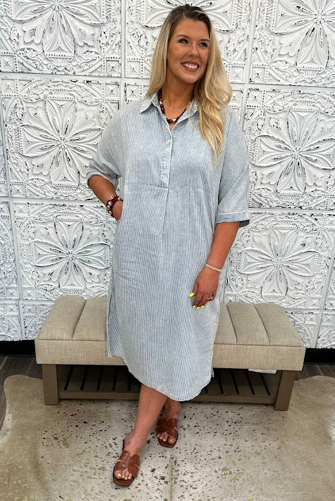Powder Blue Stripe Midi Dress