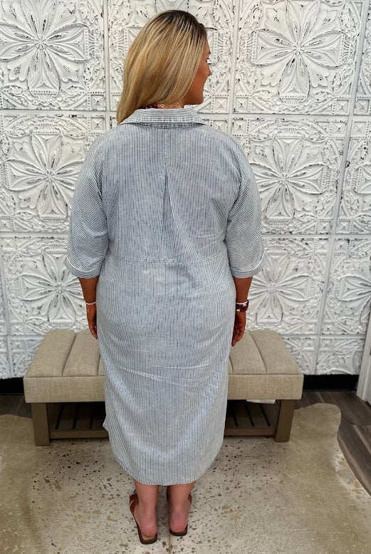 Powder Blue Stripe Midi Dress