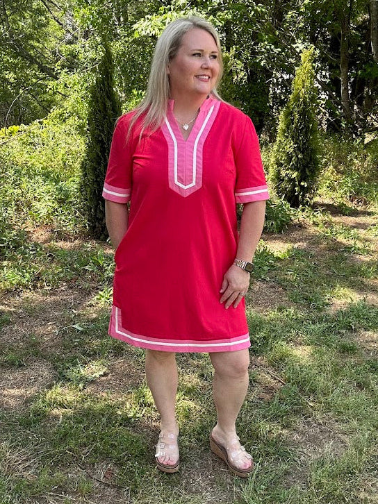 Red Contrast Trim H-Line Mini Dress