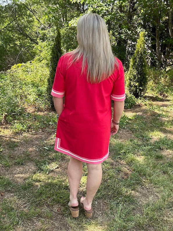 Red Contrast Trim H-Line Mini Dress