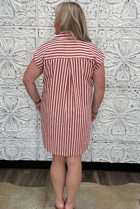 Red Stripe Button Front Mini Dress