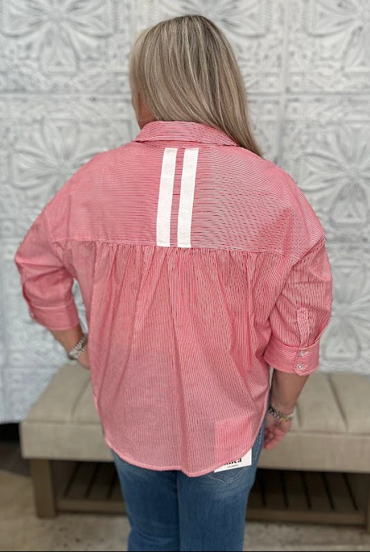 Red and White Stripe Button Down Top