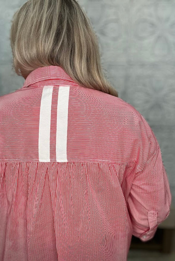 Red and White Stripe Button Down Top