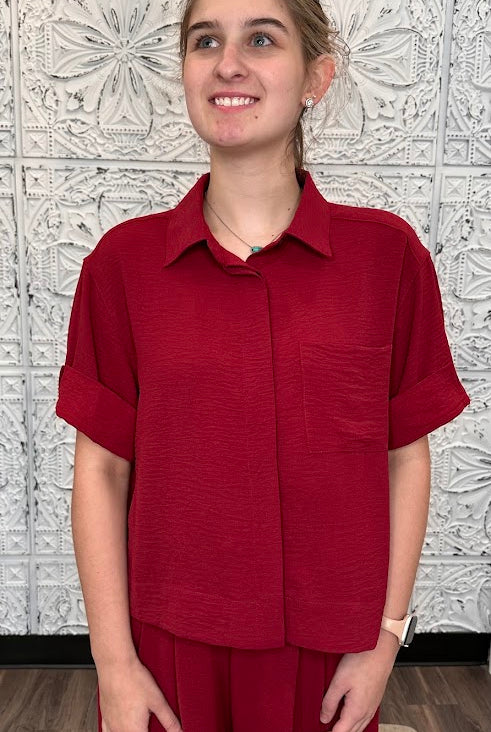 Relaxed Collared Short Sleeve Top