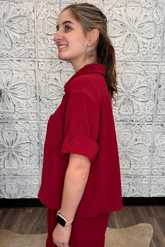 Relaxed Collared Short Sleeve Top