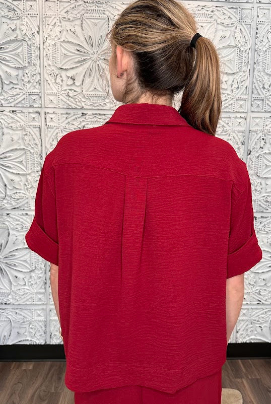 Relaxed Collared Short Sleeve Top