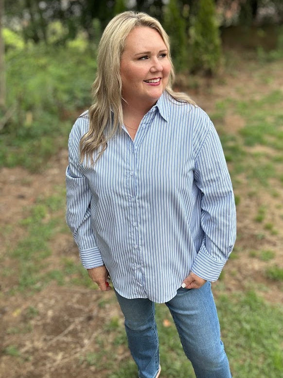 Relaxed Fit Striped Button Down Shirt