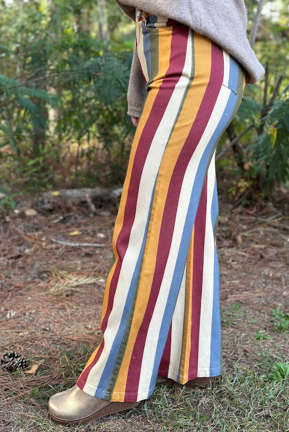Retro Multi-Color Striped High-Rise Wide Leg Jeans