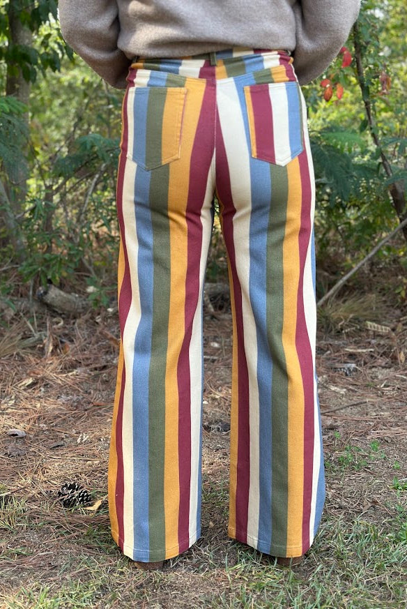 Retro Multi-Color Striped High-Rise Wide Leg Jeans