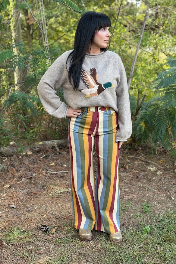 Retro Multi-Color Striped High-Rise Wide Leg Jeans