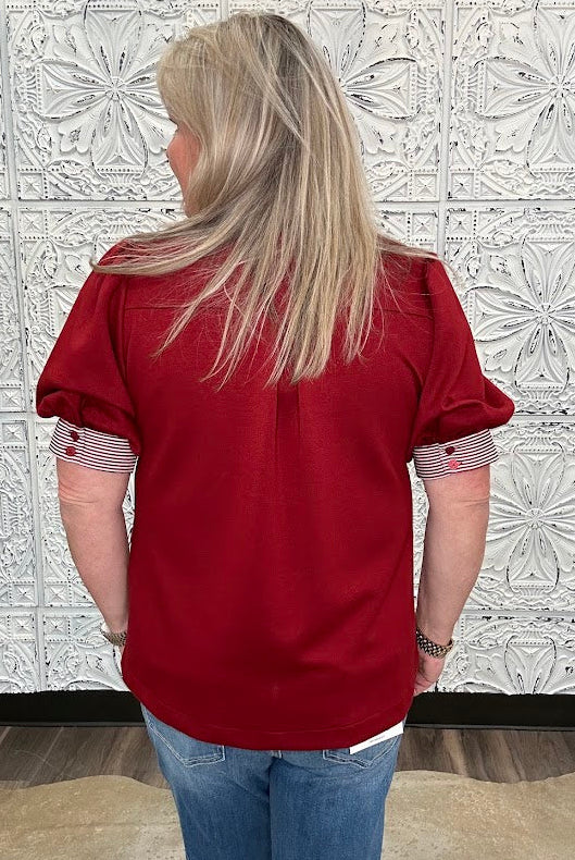 Ruby Puff Sleeve Contrast Trim Knit Top