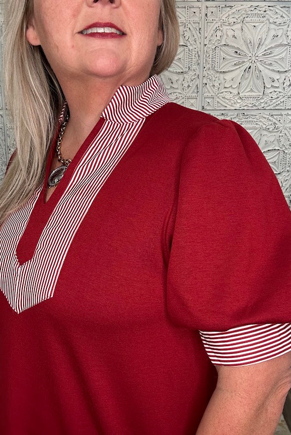 Ruby Puff Sleeve Contrast Trim Knit Top