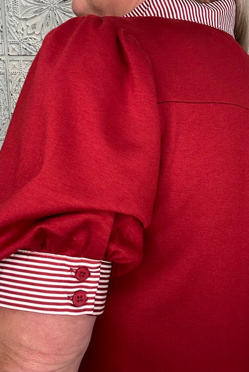 Ruby Puff Sleeve Contrast Trim Knit Top