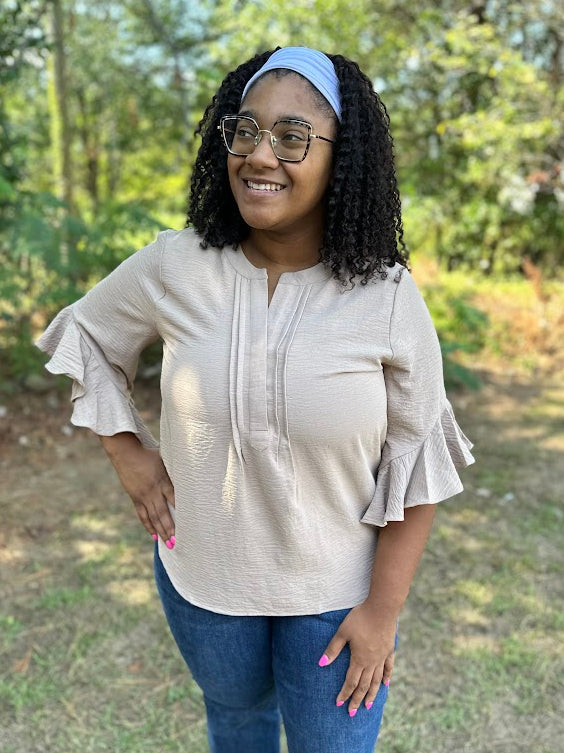 Ruffle Bell Sleeve Pleated Blouse