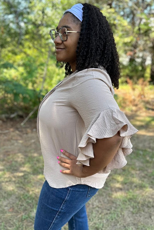 Ruffle Bell Sleeve Pleated Blouse