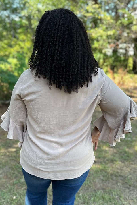 Ruffle Bell Sleeve Pleated Blouse