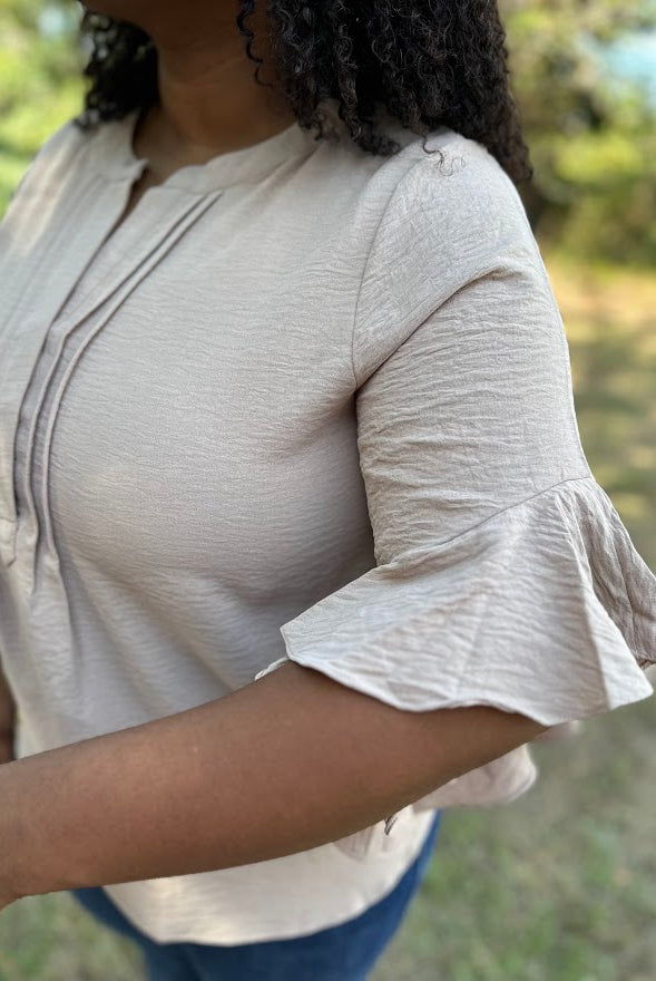 Ruffle Bell Sleeve Pleated Blouse