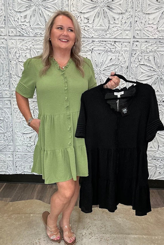 Ruffle Trim Tiered Dress