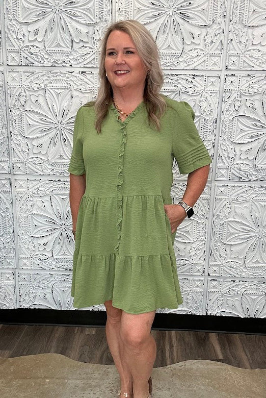Ruffle Trim Tiered Dress