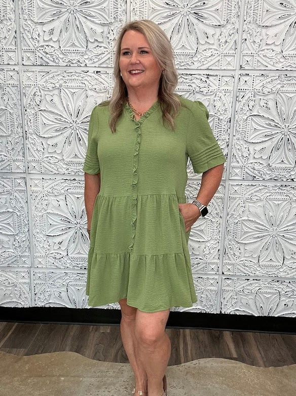 Ruffle Trim Tiered Dress