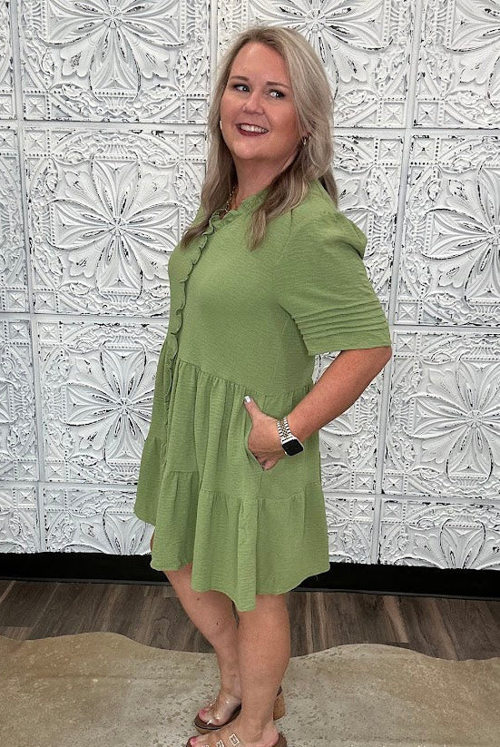 Ruffle Trim Tiered Dress