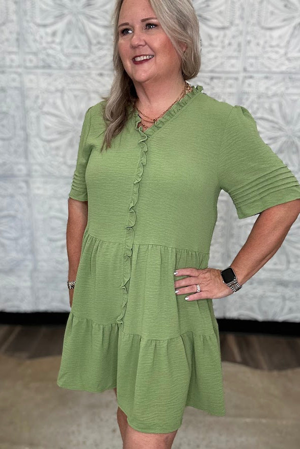 Ruffle Trim Tiered Dress