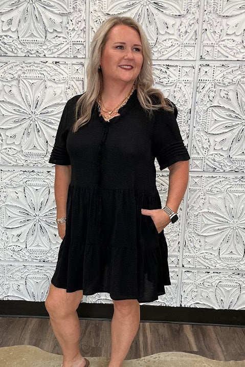 Ruffle Trim Tiered Dress