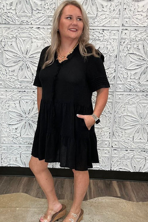 Ruffle Trim Tiered Dress
