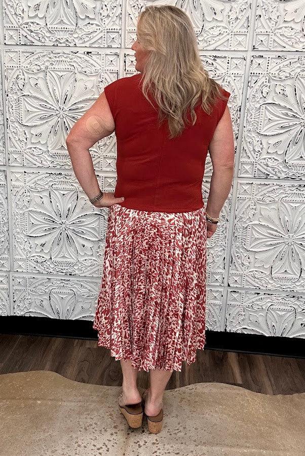 Rust Pleated Midi Dress