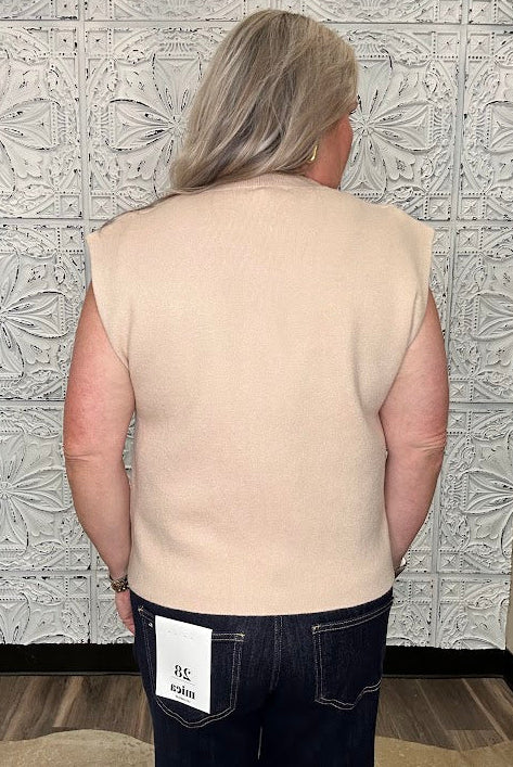 Sand Ribbed Cap Sleeve Sweater Top
