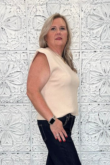 Sand Ribbed Cap Sleeve Sweater Top